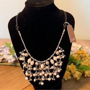 J. Jill Pearl Fringe Statement Necklace NWT Beaded Boho Adjustable
